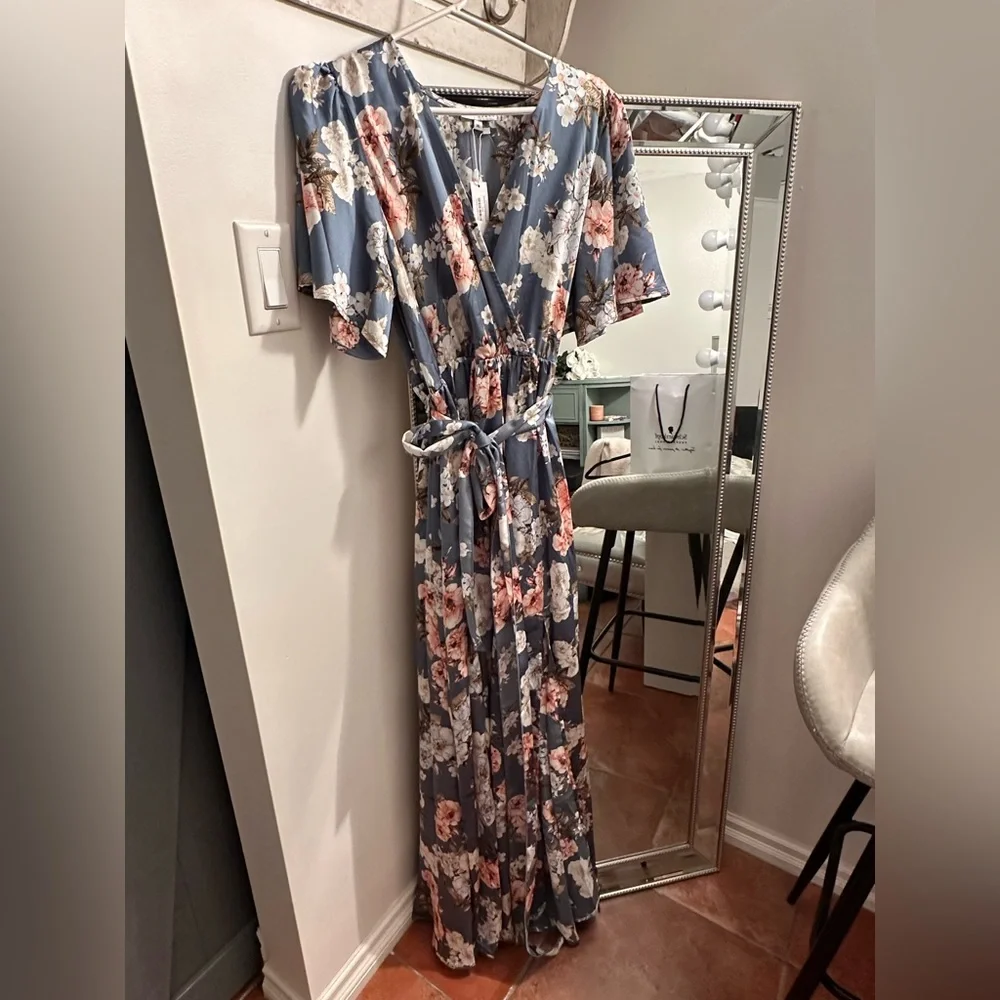 Boho blue satin maxi dress - Picture 1 of 3